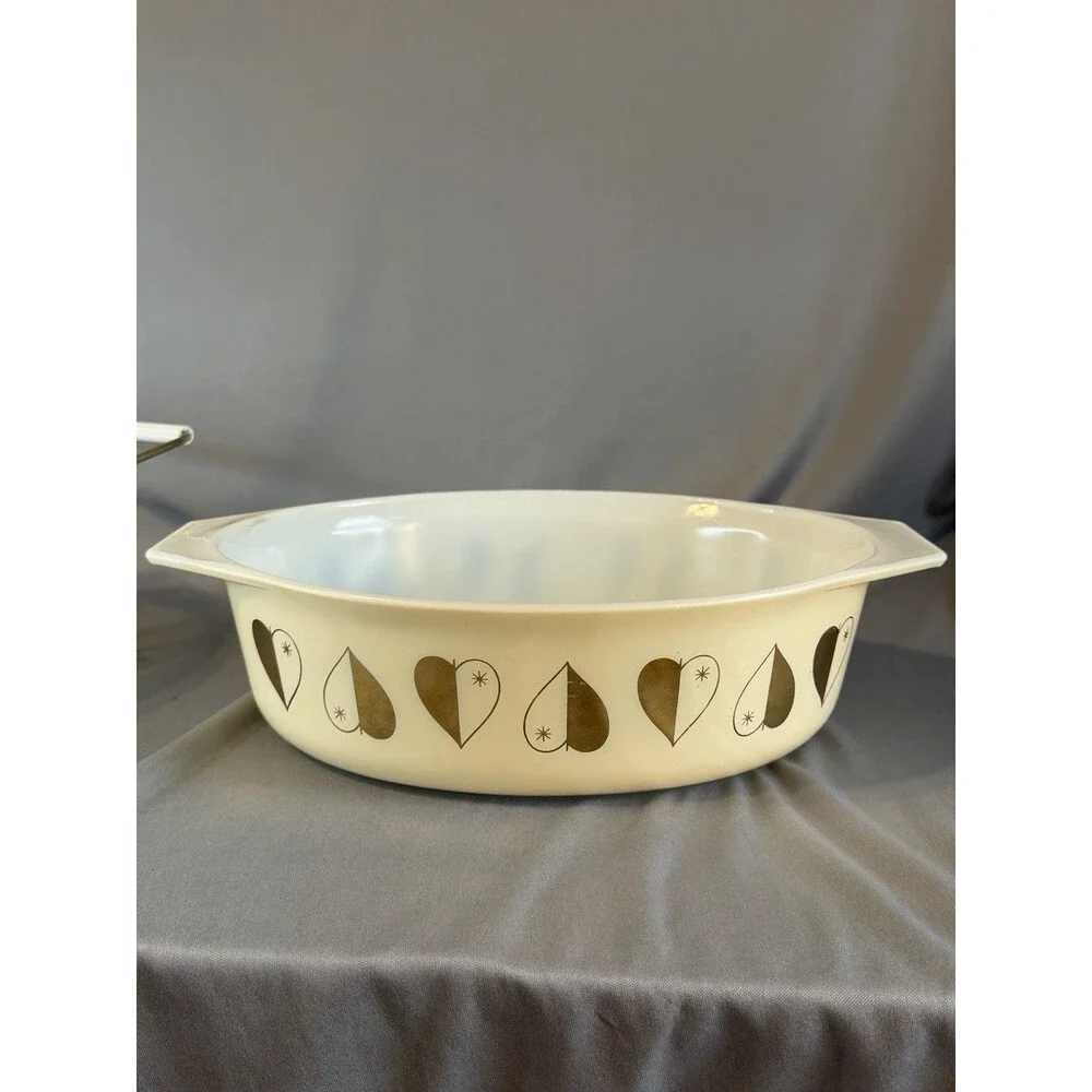 VTG PYREX Golden Hearts Promotional Casserole #045 2.5 Qt W Candle Warmer READ